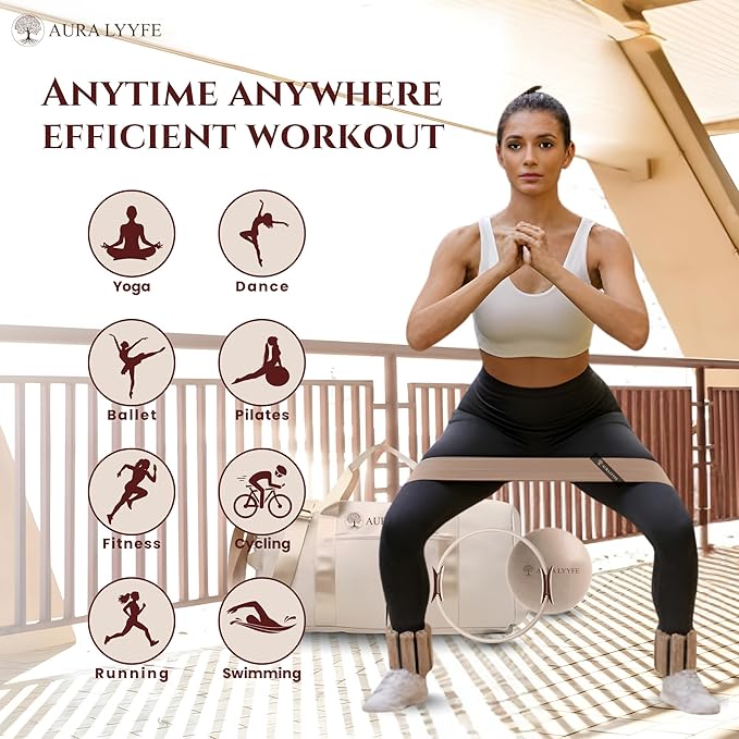 Pilates & Yoga Kit for Women – Complete At-Home Workout Set in Beige | Canvas Caryall + Yoga Mat + 1lb Dumbbells + Ankle Weights + Ring + Ball + Resistance Bands