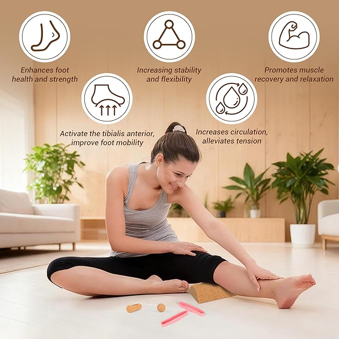 EVERYMATE 4-in-1 Cork Balance Board Kit, Foot & Ankle Strengthener with Massage Roller/Ball, Toe Resistance Bands, Storage Bag, for Enhance Mobility & Prevent Falls Improve Foot Function for Home/Office/Gym