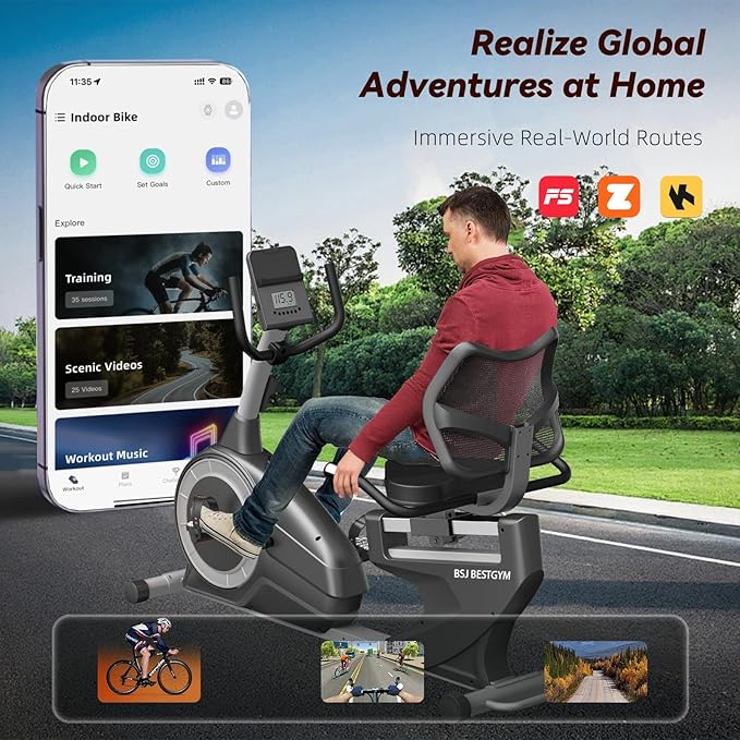 Recumbent Exercise Bike, Recumbent Stationary Bike for Home,Quiet Recumbent Stationary Bikes for Adults & Seniors, 8-Level Resistance, Supports 350LBS, Magnetic Recumbent Bike with Smart APP, LCD Monitor, Heart Rate Handle