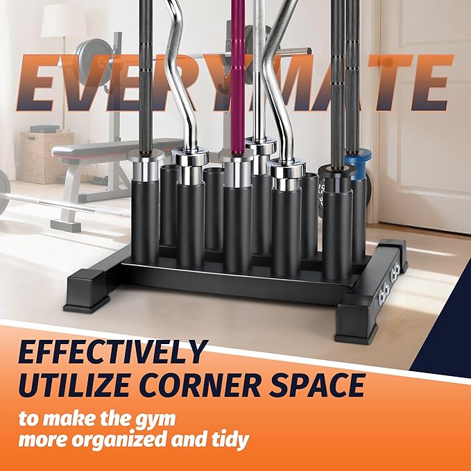 EVERYMATE Vertical Barbell Rack - Heavy-Duty Steel Organizer, Barbell Holder Floor Stand, Fits 2" Olympic Bars with Scratch-Resistant Inserts, Space-Saving for Home/Garage/Commercial Gym