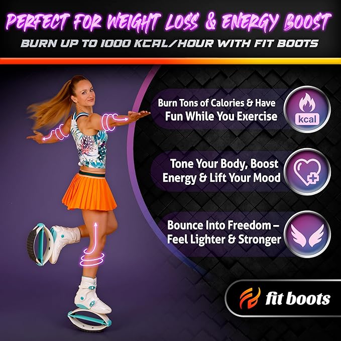 FIT BOOTS for Women Exercise - Premium Moon Shoes for Jumping, Kangaroo Shoes for Training, Cardio & Fun, Joint-Friendly, Rebounder Jumps Boots for Adults & Kids, Bouncy Workout (Women-Black)