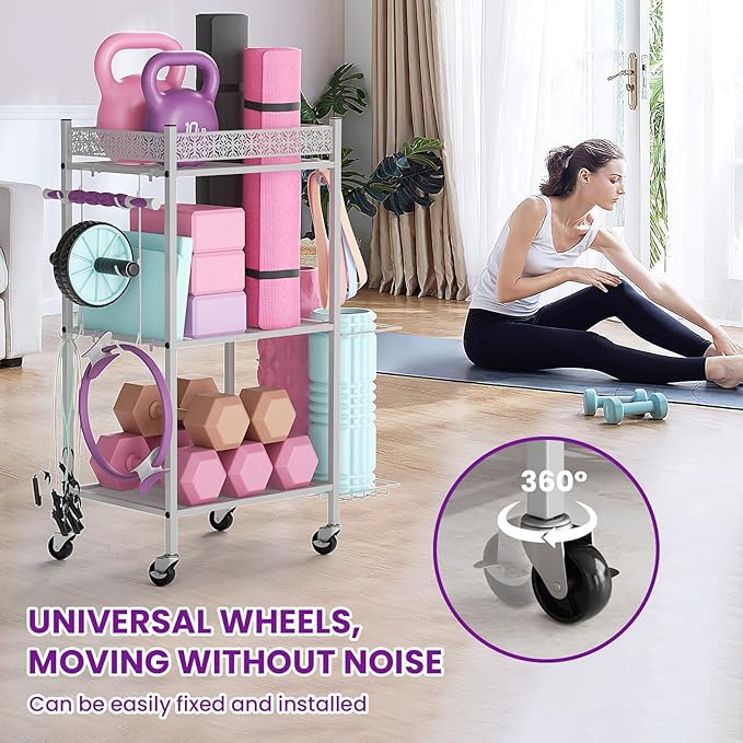 Yoga Mat Storage Rack, Home Gym Storage Rack, VOPEAK Workout Storage for Yoga Mat, Foam Roller, Gym Organizer Gym Equipment Storage for Home Exercise and Fitness Gear