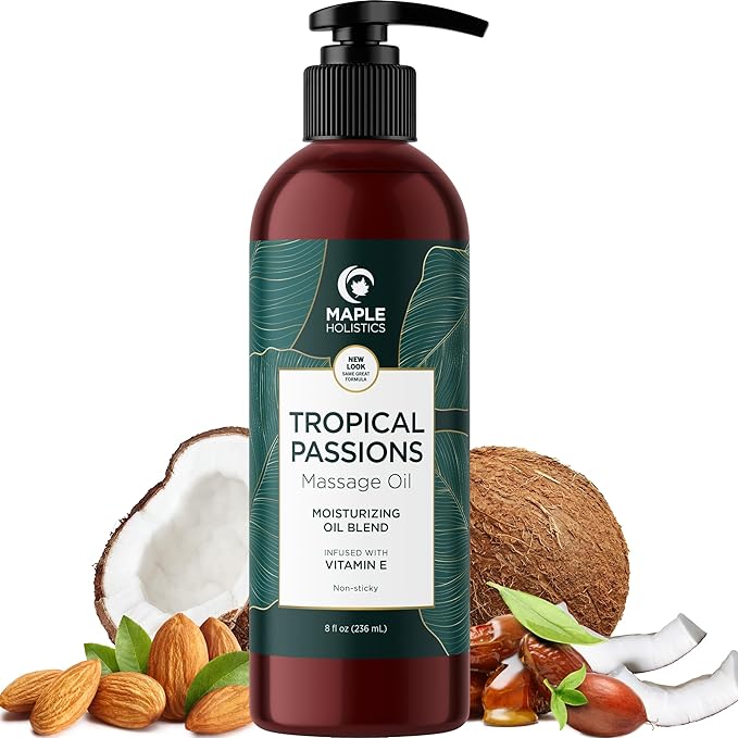 Scented Sensual Massage Oil for Couples - Tropical and Berry Full Body Massage Oils with Jojoba Coconut and Sweet Almond Oil with Sweet Aromas for Special Moments - Non GMO Gluten Free and Vegan