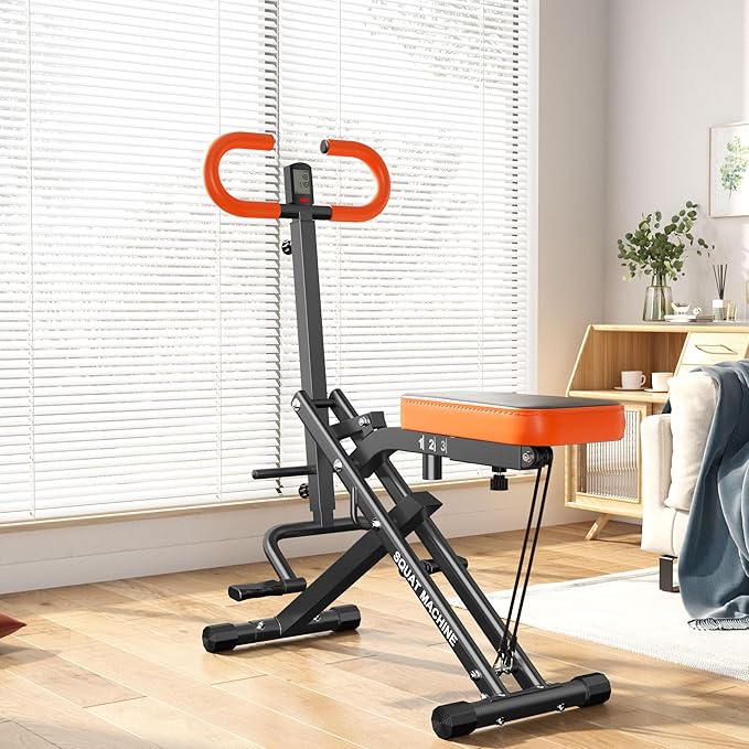 DlandHome Squat Machine, Squat Rowing Machine with Adjustable High-Strength Resistance Band for Home Gym, Foldable Leg Glute Trainer for Full Body 330lbs