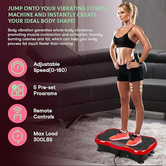 Vibration Plate Exercise Machine, Adjustable Speed Whole Body Vibration Platform with Resistance Bands & LED Touch Screen, Compact Home Gym Equipment for Weight Loss & Muscle Toning