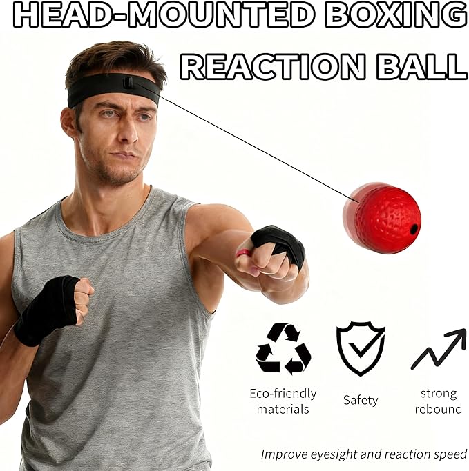 Boxing Reflex Ball Headband Set - Includes 1 Ball and 1 Adjustable Headbands for Beginner Proficiency Improvement,Great Boxing Equipment Fun Fitness for All Ages