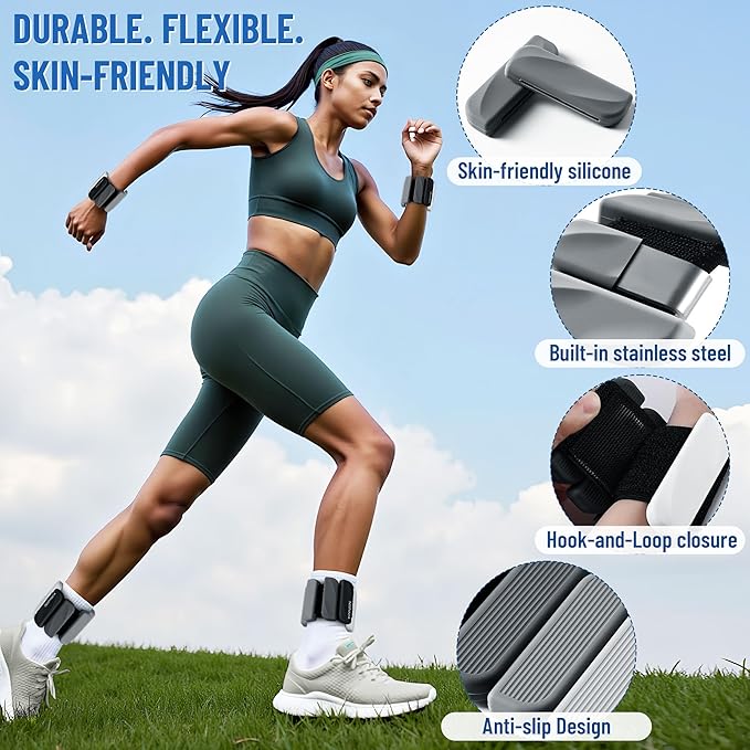 Wrist & Ankle Weights for Women and Men, 2lbs/4lbs Pairs Adjustable Silicone Weighted Bangles for Arm & Leg Workouts, Perfect for Pilates, Barre, Yoga, Walking & Home Fitness 24055