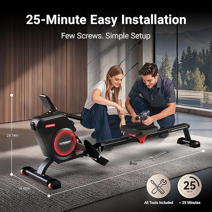 HARISON Magnetic Rowing Machine for Home Use, Quiet Indoor Rower & Home Fitness Exercise Equipment with Adjustable Resistance, App Compatible LCD Monitor
