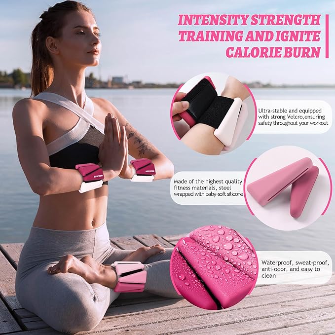 Ankle Weights for Women Wrist Weights Set of 2 (1 lb/2 lb Each) Adjustable Arm Leg Weight for Womens Men Suitable for Walking Swimming Running Pilates Yoga Gym