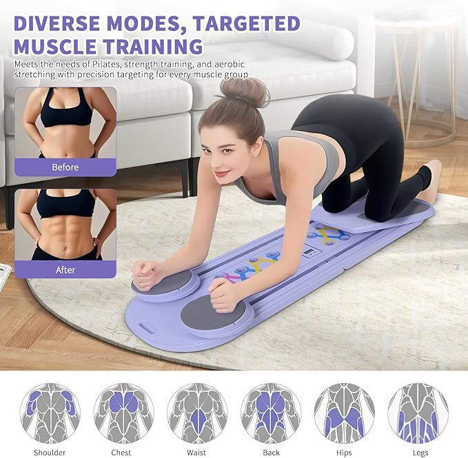 Pilates Board, Pilates Reformer Set，Multi-Function Pilates Equipment, Universal Portable and Foldable Home Pilates Set for Core Strength and Pilates Training, Full Body Home Workout