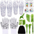 16 Pcs Reflexology Socks and Gloves with Tools Foot Reflexology Socks with Acupressure Gloves & 8 Pcs Massage Point Tools Foot Relief Acupressure Massager Set for Women and Men(Green)