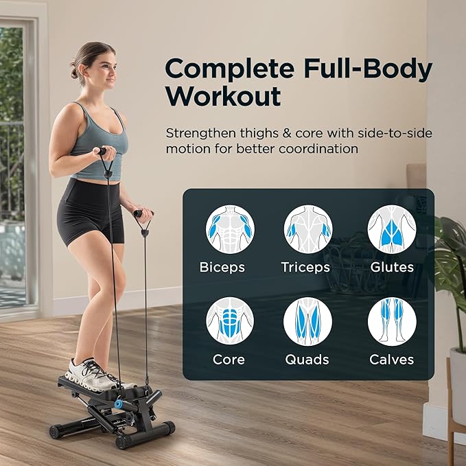 JLL Smart Twist Stepper Machine with Resistance Bands, Space-Saving Portable Mini Stair Stepper for Home, Full Body, Golden Exercise Angle, Dual Hydraulic Quiet Resistance, Adjustable Height,Bluetooth