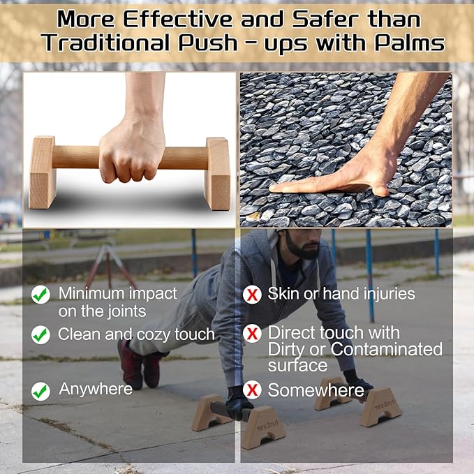 Parallettes Bars, Wooden Calisthenics Equipment with Anti-slip Tape, Push Up Bar& Handstand Blocks for Strength Training and Calisthenics