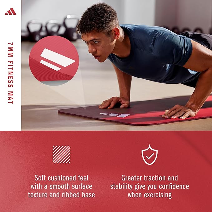 adidas Fitness Mat - Lightweight - Non Slip Yoga Mat, 7mm or 10mm