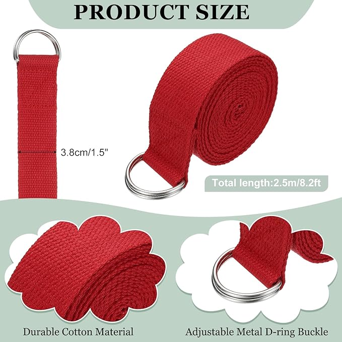 Yoga Strap for Stretching, Athletic Stretch Band with Adjustable Metal D Ring Buckle Yoga Bands