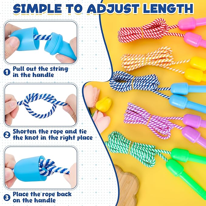 10 Pack Kids Jump Rope, Colorful Nylon Skipping Ropes for Children, 7.87FT Adjustable Length, 5.51IN Handles, Lightweight Skipping Ropes Set for Indoor & Outdoor Play Fitness School Activities