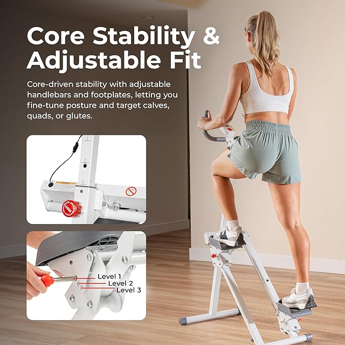 Sunny Health & Fitness Smart Foldable Cardio Stair Stepper, Vertical Climber with Extended Step Range, SunnyFit App Connection – Pink / White / Gray