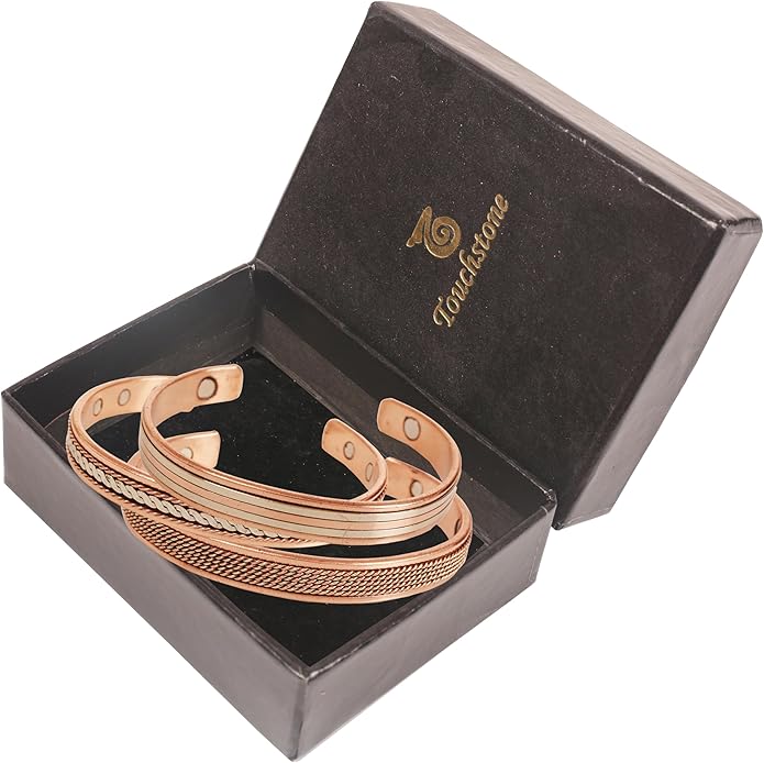 Touchstone copper bracelets | gift for men women |adjustable 100% pure solid real magnetic jewelry | handmade bracelet set combo | rope braided tibetan bangles.