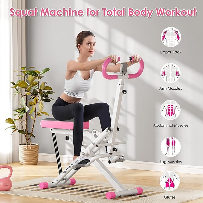 DlandHome Squat Machine, Squat Rowing Machine with Adjustable High-Strength Resistance Band for Home Gym, Foldable Leg Glute Trainer for Full Body 330lbs