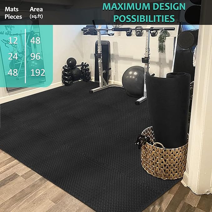 BEAUTYOVO Puzzle Exercise Mat with 12/24/48 Tiles Interlocking Foam Gym Mats, 24'' x 24'' EVA Foam Floor Tiles, Protective Flooring Mats for Gym Equipment