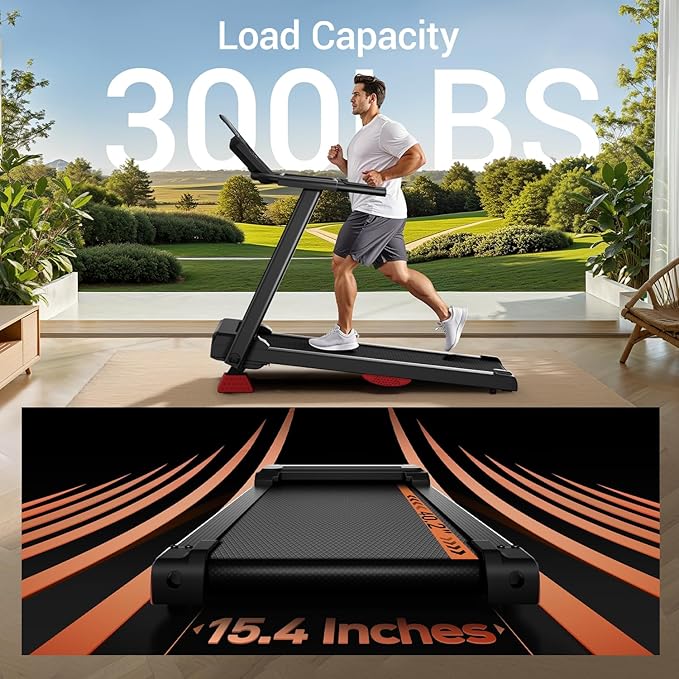 15% Incline Treadmills for Home with Led Screen & Handles, 3-in-1 Portable Treadmill Holds Up to 300 Lbs Capacity, Lower Noise 3.0HP Foldable Treadmill 0.6-7.2MHP