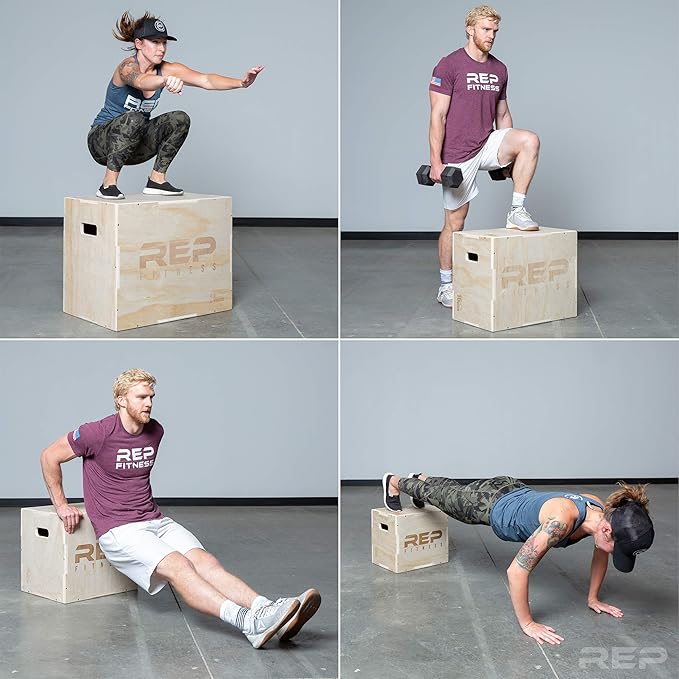 Rep Plyometric Wood Jump Box | CrossFit & Strength Training | 12 to 30" Range of Wooden Step Platforms | Gym & Sports Workouts | Fitness, Exercise, Physical Therapy Equipment | Pro Conditioning Tool