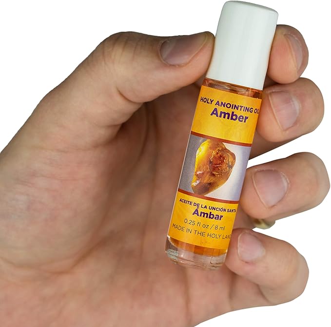 Amber Holy Land Anointing Oil from Israel, 1/4 oz Roller Bottle from Jerusalem, Locally Sourced Herbs & Essences, Gift for Pastors, Priests, Rabbi, & Clergy, Aceite Ungido de Ámbar