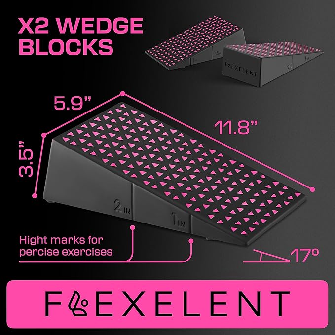 Squat Wedge Block Pair - Heel Elevated Squat Wedge for Deeper Squats, Heavy Lifting and Better Form - 17° Angle Exercise Wedges, Slant Board for Squats with Carry Backpack