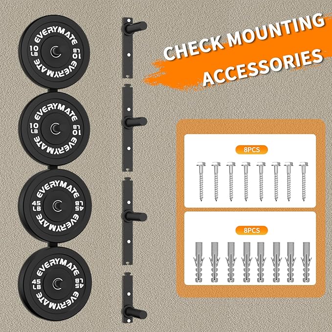 EVERYMATE Weight Plate Storage Rack, Olympic Weight Plate Holder, Bumper Plate Storage, Home Gym Organizer