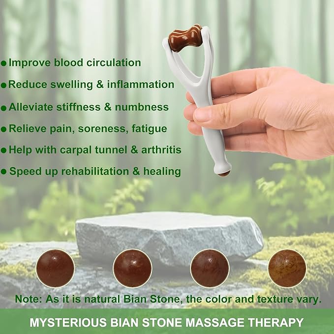 Finger Massager, Hand Massager for Arthritis and Carpal Tunnel. Dual-sided Bian Stone Massage Roller Tool for Circulation, Trigger Finger, Hand Therapy, Pain Relief, Stress. Great Gift for Her/Him.