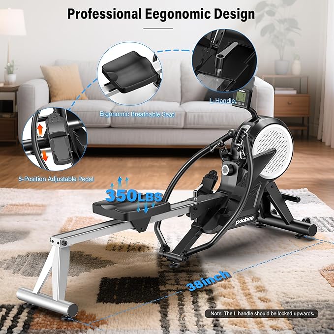 pooboo Rowing Machine for Home, Max 360 LBS Magnetic Rower with APP and LCD Monitor, Tablet Holder, Upgraded Rowing Machines with Comfortable Seat Cushion