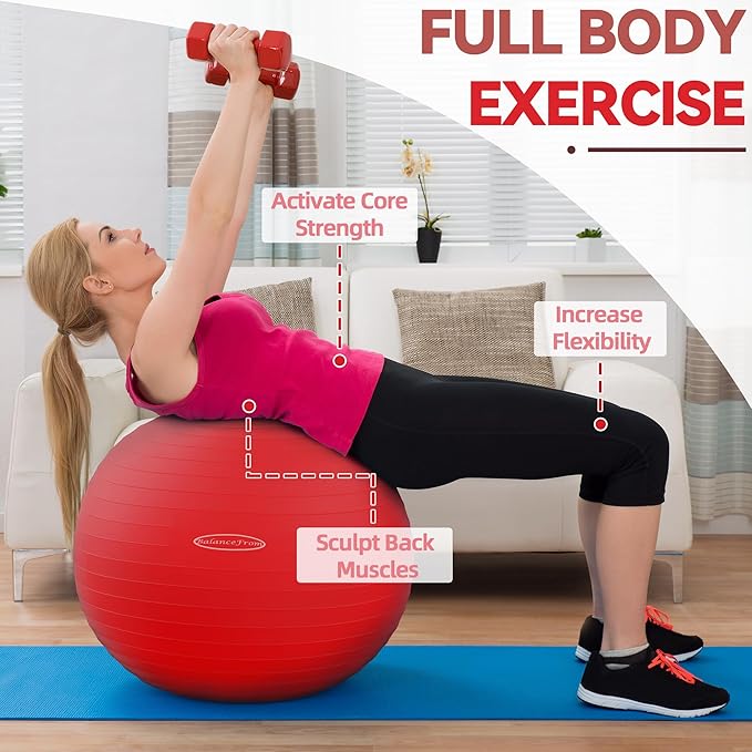 Fitvids Exercise Ball for Fitness, Yoga, Pilates with Quick Pump, Anti-Burst Slip Resistant Balance Ball