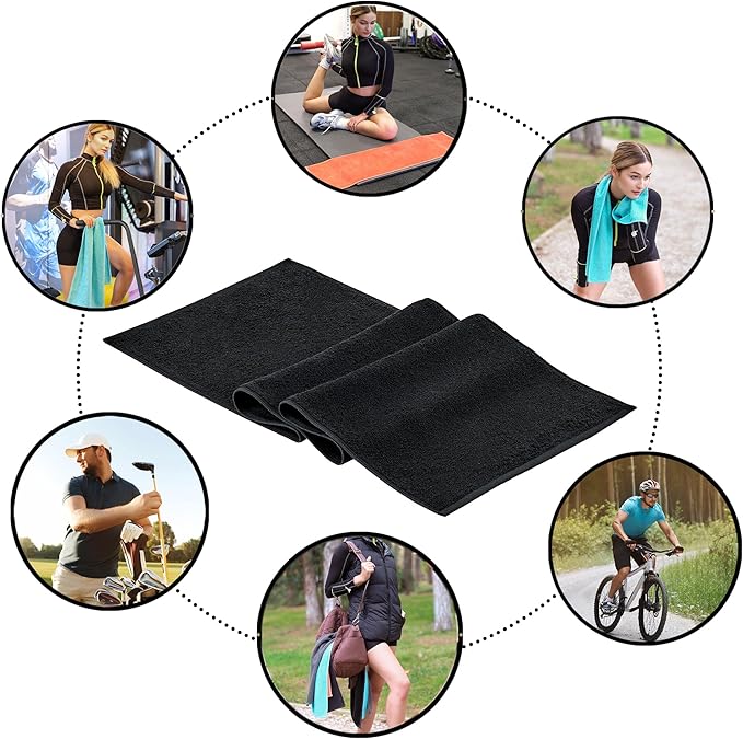 NUKURA 12’’ x 40’’, 450 GSM Gym Sweat Towel for Outdoor Workout, High Absorbent with Extra Softness, 100% Cotton Neck Towels, Black