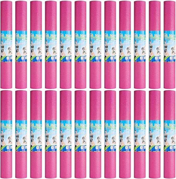 24 Pack 3 mm Thick Yoga Mat Bulk, Non Slip Exercise Workout Fitness Pad for Women Men, Gym Home Yoga Pilates, Easy to Clean, Sturdy PVC