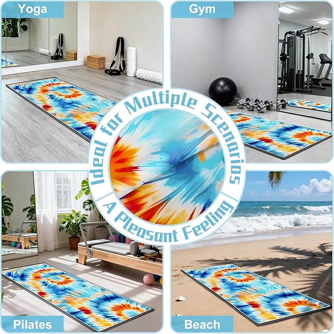 Yoga Mat Towel,Hot Yoga Towel High-Definition Pattern,Machine Washable with Ultra-Absorbent Yoga Towels for Hot Yoga Non Slip for Fitness,Exercise,Pilates,72 x 27 in,Blue& Orange