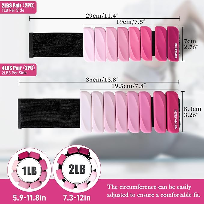 Wrist & Ankle Weights for Women and Men, 2lbs/4lbs Pairs Adjustable Silicone Weighted Bangles for Arm & Leg Workouts, Perfect for Pilates, Barre, Yoga, Walking & Home Fitness 24055