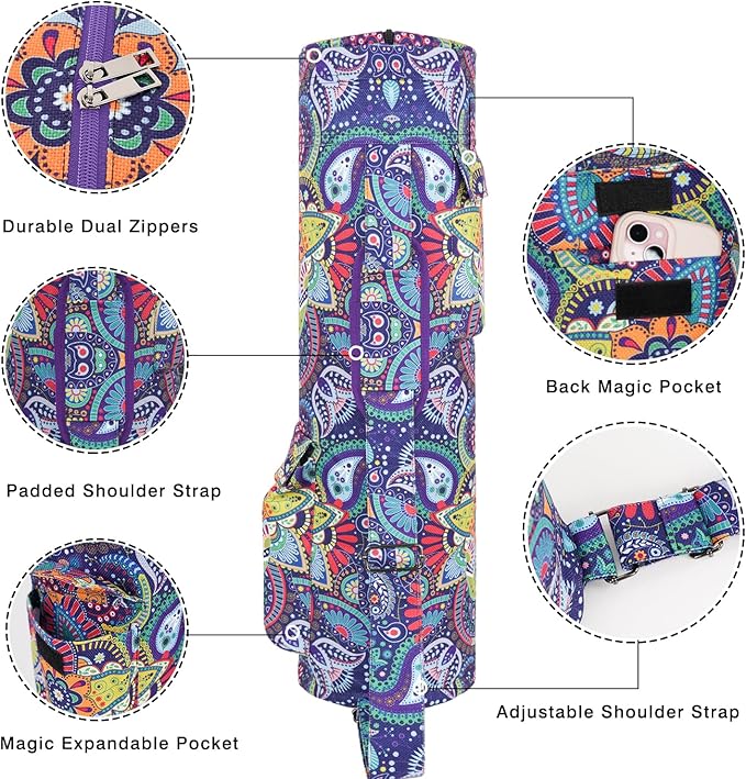 Yoga Mat Bag Full-Zipper Yoga Mat Carrier with Extra Wide Adjustable Strap 2 Multi-Functional Storage Cargo Pocket Stylish & Functional Yoga Bag Pilates Bag for Women & Men
