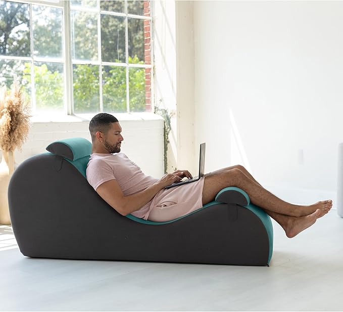 Avana Chakra Yoga Chaise - 2 Adjustable Headrests & Handles with Adjustable Straps, Micro-Velvet/Microloop, Blue & Grey