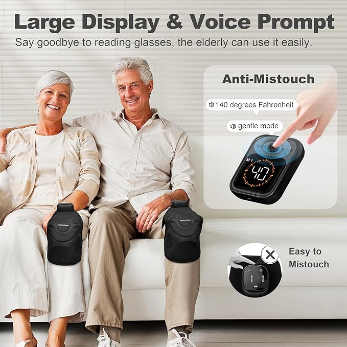 KingPavonini Cordless Knee Massager for Pain Relief, Newly 4 Motors Vibration, 5 Heat Levels, 6 Massage Modes, Knee Heating Pad for Knee Pain, Heated Knee Massager Brace, for Mom Dad (Black 2.0)