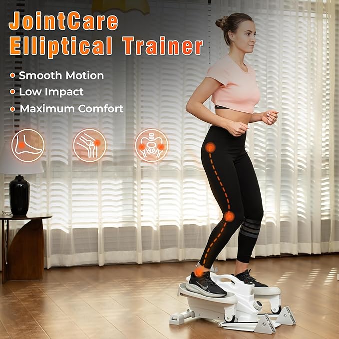 Ksports Mini Elliptical with Optional Handles & Seat, 3 Levels Manual Incline, Quiet Infinite Adjustable Magnetic Resistance, and LED Display – Joint-Friendly and Versatile Design