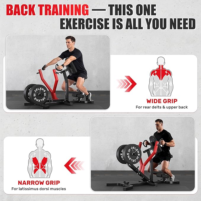 RM01 Seated Row Machine, Back Exercising Equipment Plate Loaded, Chest Supported T-bar Row Machine with Independent Arms, Back Machine Home Gym for 400LBS Capacity Gym Equipment