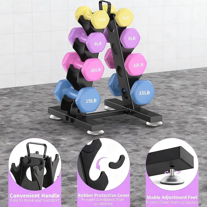 TomCare 6-Tier|5-Tier|4-Tier Dumbbell Rack Stand Only, Weight Rack for Home Gym Storage Stand for Weights Metal A-Frame Strength Training Dumbbell Holder with Handle (Dumbells not Included)