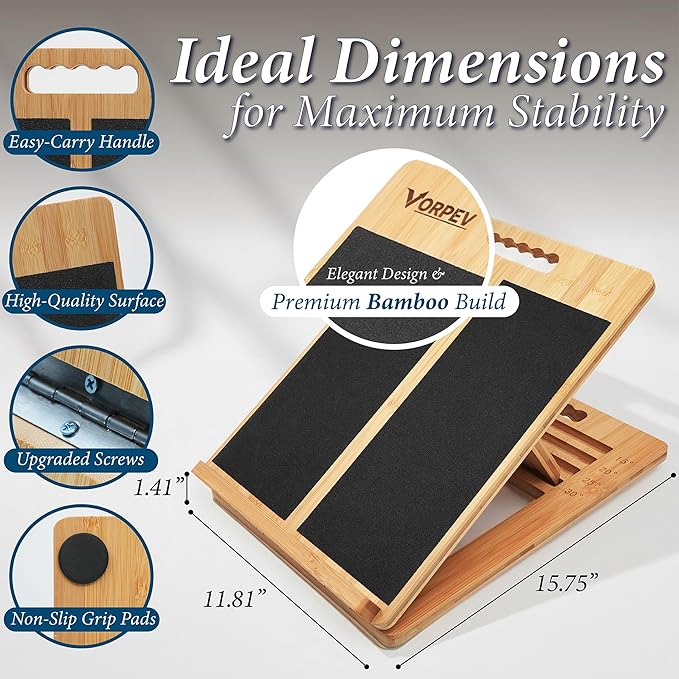 Slant Boards for Exercise - Adjustable Bamboo Calf Stretcher & Squat Wedge, Foldable & Portable Incline Board with Angle Markings, for Physical Therapy Leg Exercisers & Home Gym