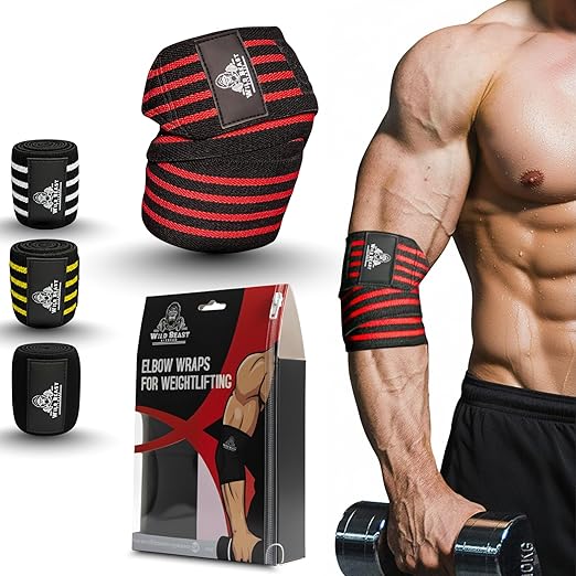 Elbow Wraps for Weightlifting (Pair), Stretchable & Breathable 41" Elbow Compression Strap, Weightlifting Straps for Bench Press, Supports Powerlifting, Pressing, Elbow Straps for Gym Accessories for Men (Red)