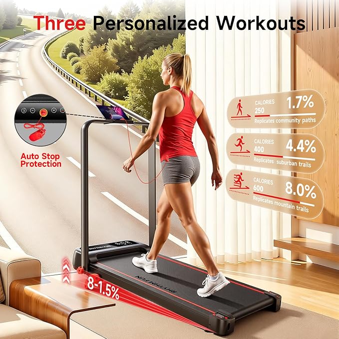 RHYTHM FUN Treadmill with Incline, Walking Pad with Handle Bar,300lbs Walking Pad with APP, Portable Folding Walking Treadmills for Home/Office with Low Noise