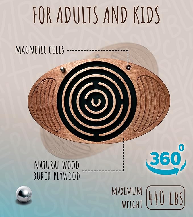 Wooden Balance Board Maze, Fun Fitness Tool for Kids and Adults, Wobble Balance Board, Natural Beech Wood Montessori Toy, Core Strength, Fitness, Training, Physical Therapy