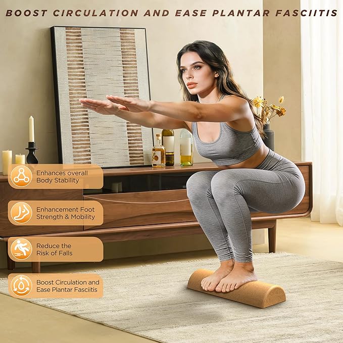 Cork Balance Board | Ankle Stability Trainer, Textured Natural Cork Foot Strengthener with Resistance Band for Foot Pain Relief, Improve Ankle Strength | Balance Trainer