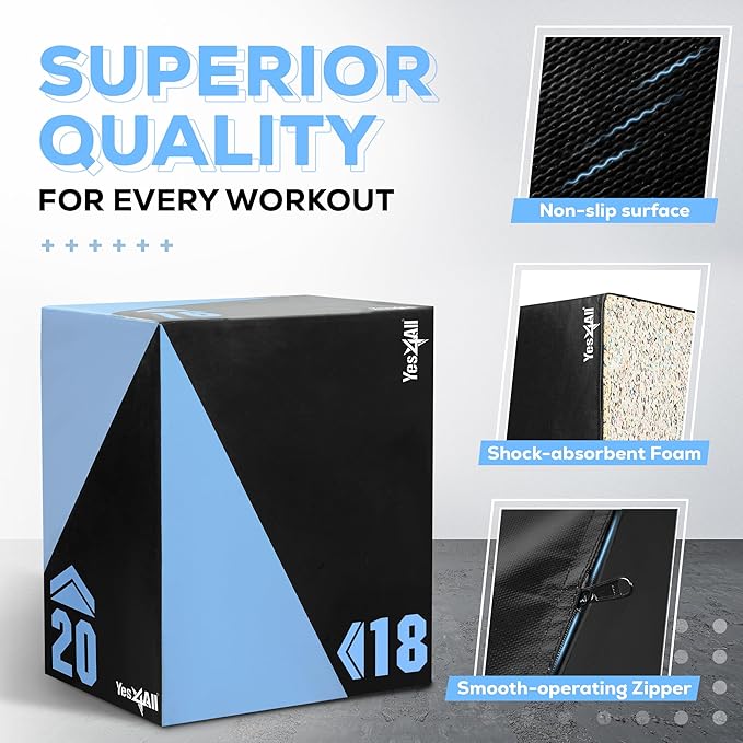 Yes4All 3 in 1 Foam Plyometric Jump Box for Training & Conditioning - Plyo Jump Box for Fitness Workout Exercise