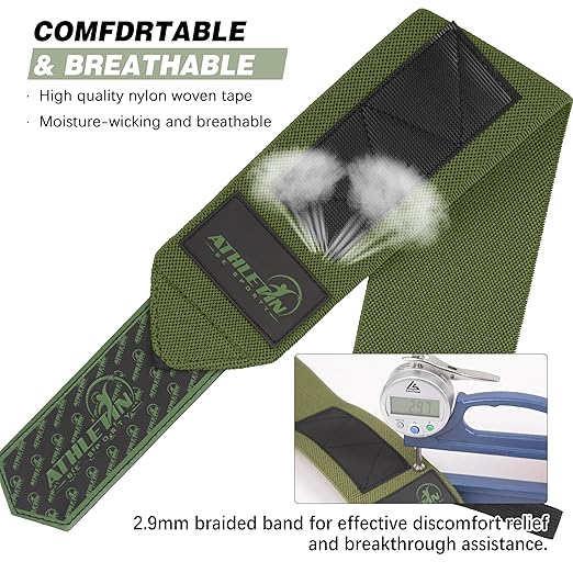 Professional Wrist Wraps, Heavy-Duty Support with Thumb Loop 18 Inch Pair for Powerlifting, Bodybuilding, Cross Training - Mesh carry pouch included (Army Green)