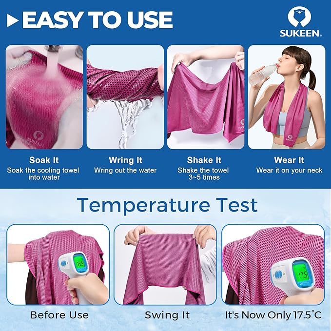 Sukeen Cooling Towels 4 Pack (40"x 12"), Microfiber Cool Towel,Soft Breathable Chilly Towel for Yoga, Golf, Gym, Camping, Running, Workout & More Activities